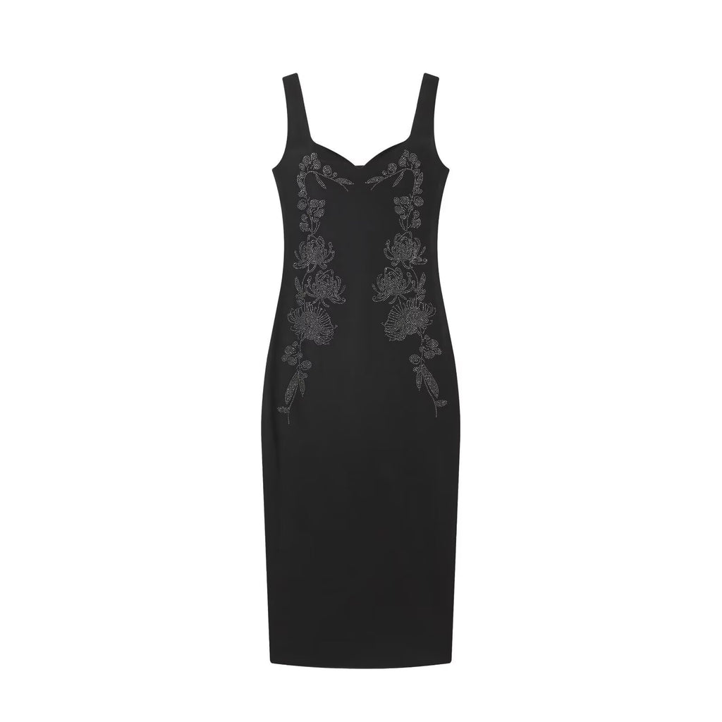 Light luxury rhinestone sparkling elastic MIDI dress