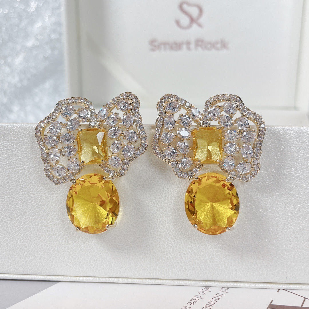 Fashionable colored zirconium petals light luxury earrings
