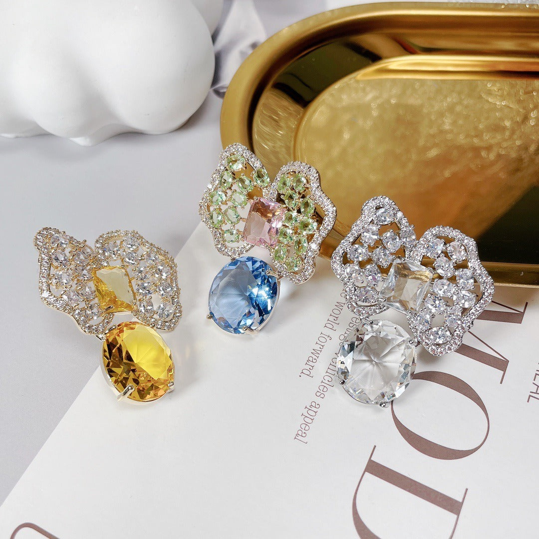 Fashionable colored zirconium petals light luxury earrings