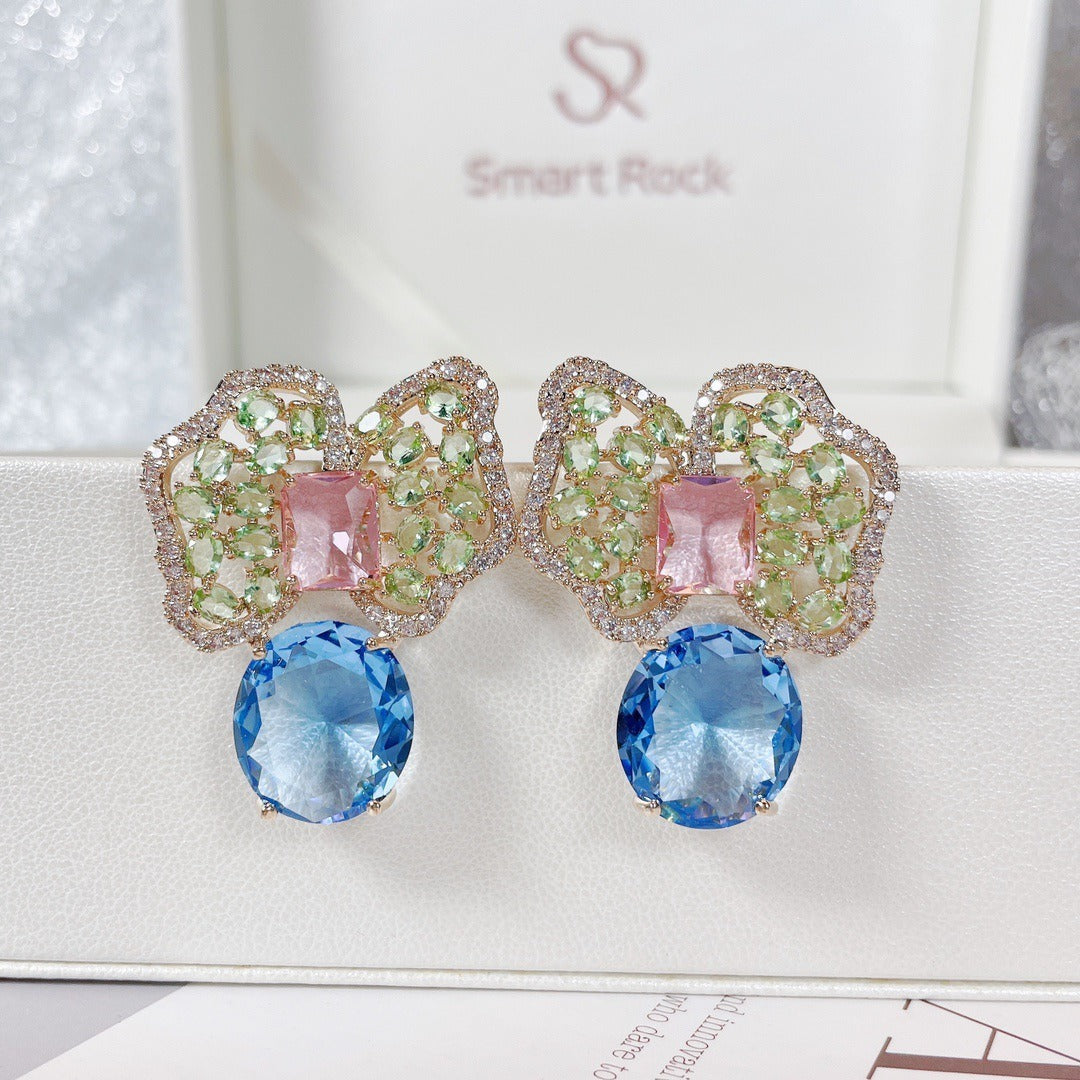 Fashionable colored zirconium petals light luxury earrings