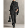 Autumn and Winter German Velvet Pile Collar Cloak Top+Wide Leg Pants Two Piece Set